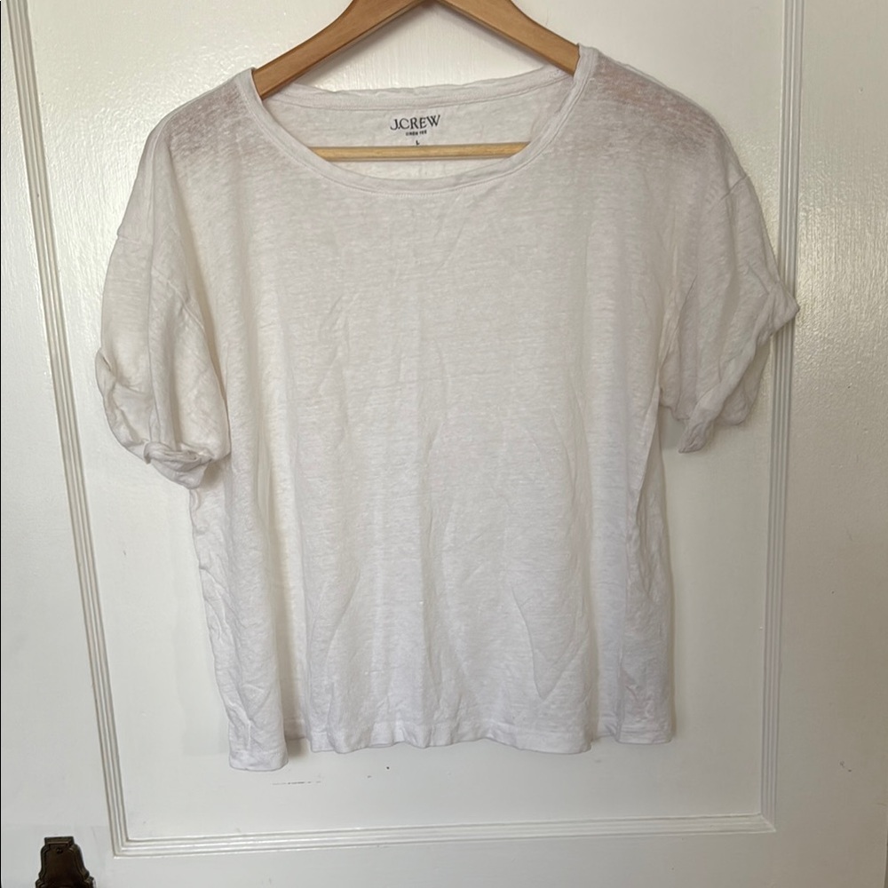 J. Crew Women's White Linen Tee